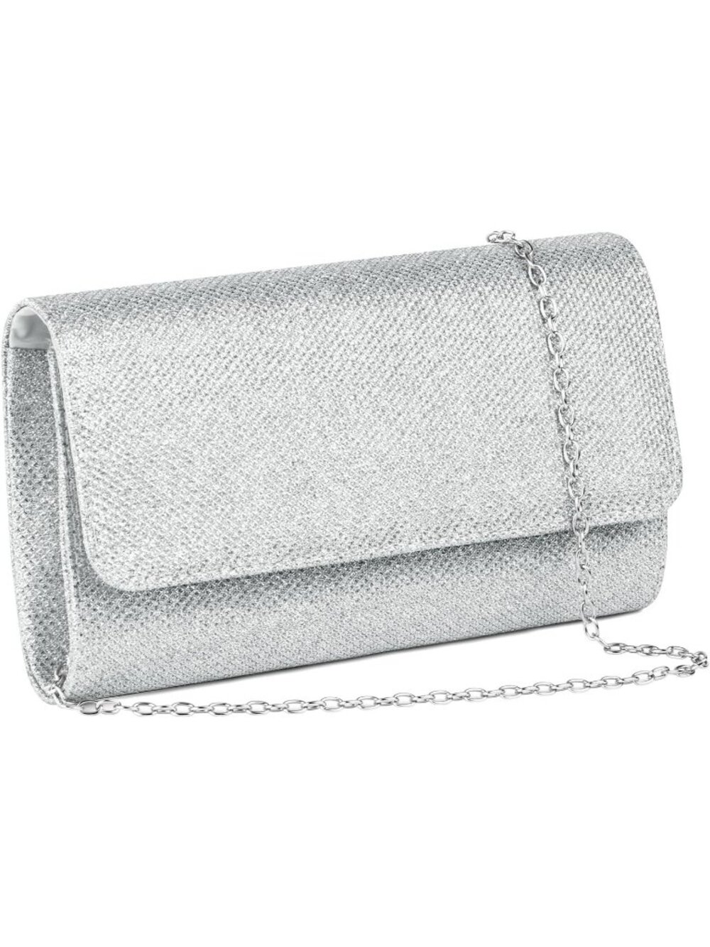 Women Silver Glitter Sparkling Flap Detachable Chain Envelope Evening Bag Clutch